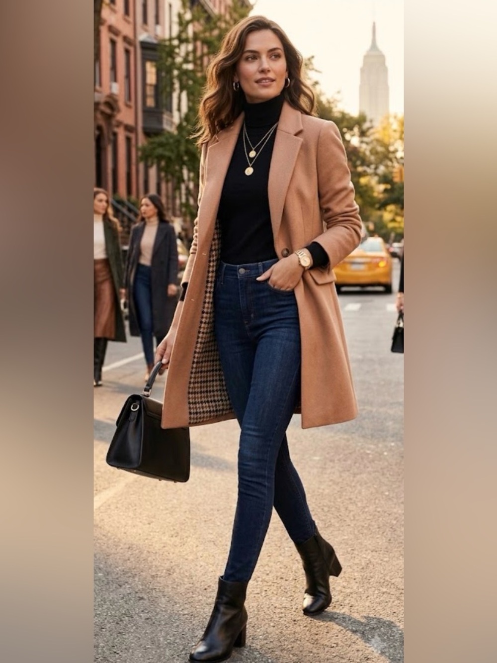 Ann Taylor Blush Camel Wool-Blend Coat with Houndstooth Lining